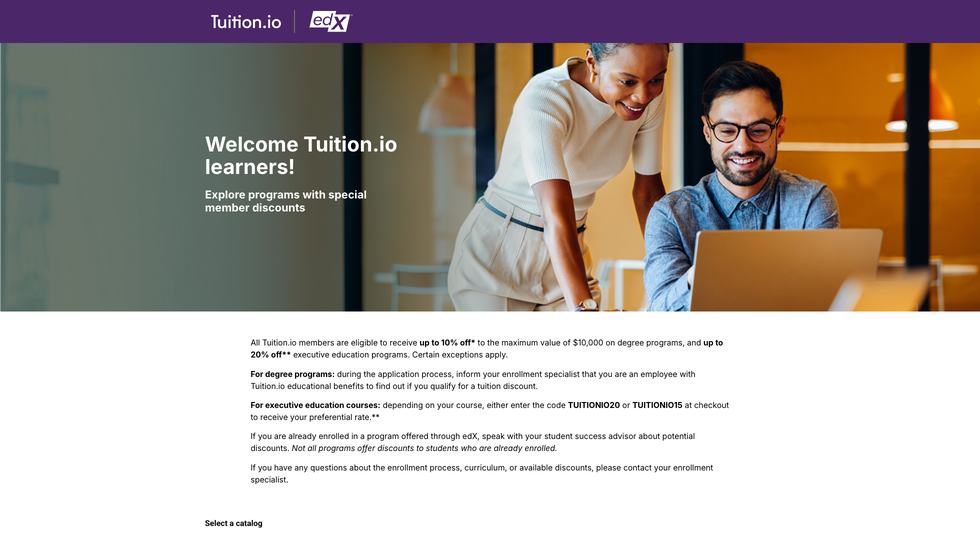Tuition.io partner page on edX — live build