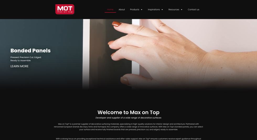 Max On Top decorative surfaces site — live build